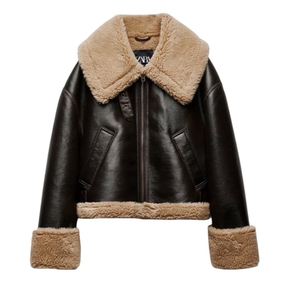 Zara Jackets & Blazers - 🆕 🔥 ZARA double faced biker jacket
Faux Shearling Brown Coat Size XS